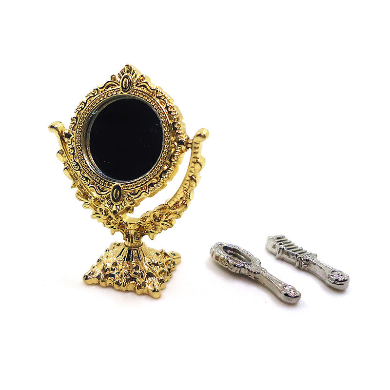 Wholesale 1:12 Dollhouse Accessories Realistic Mini Mirror Vintage Gold